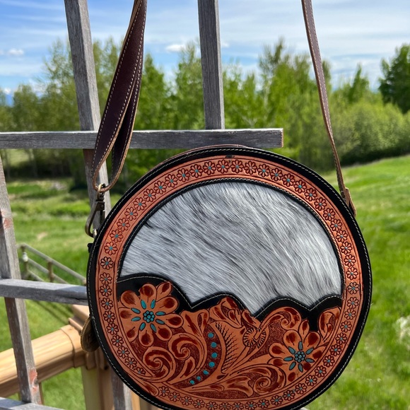 Myra Bag Bags Cowhide Round Hand Tooled Leather Myra Bag New